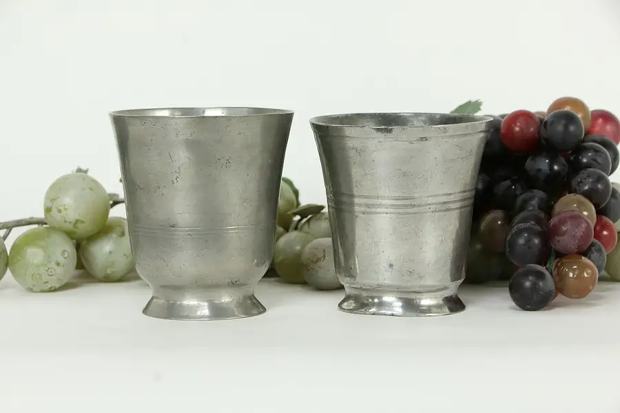 Main image of Victorian Antique English Pewter Pair of Footed Beakers or Cups C6