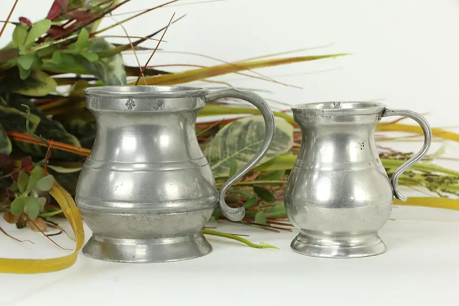 Main image of Victorian English Pewter Pair of Mugs or Tankards, Royal Stamps