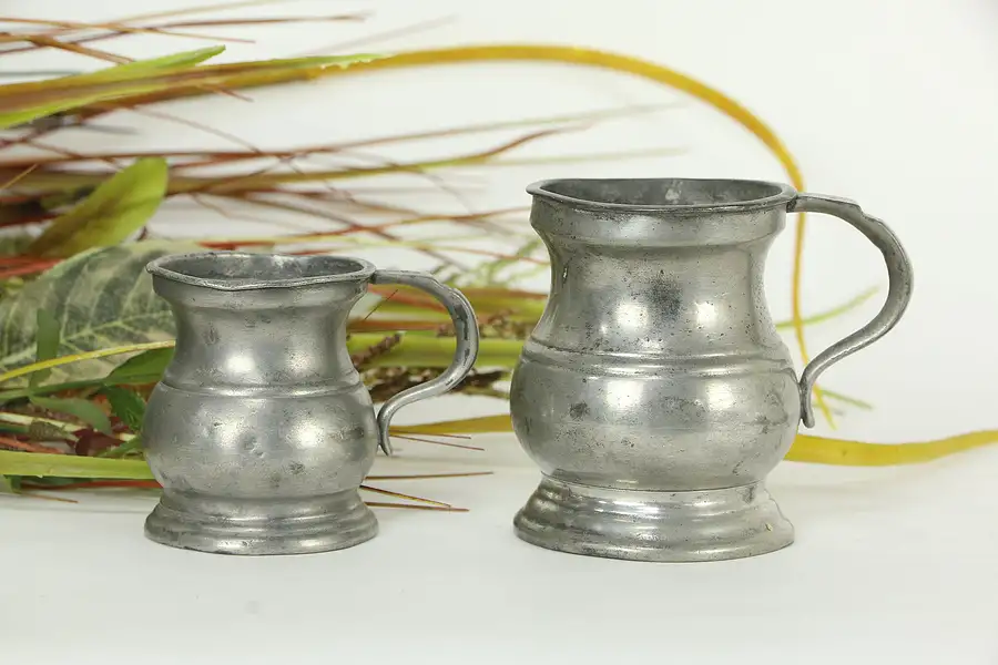 Main image of Victorian English Pewter Pair of Mugs or Tankards, Royal Stamps