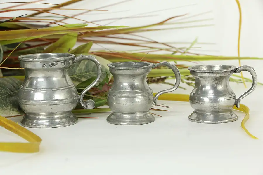 Main image of Victorian English Pewter Set of 3 Mugs or Tankards, Royal Stamps