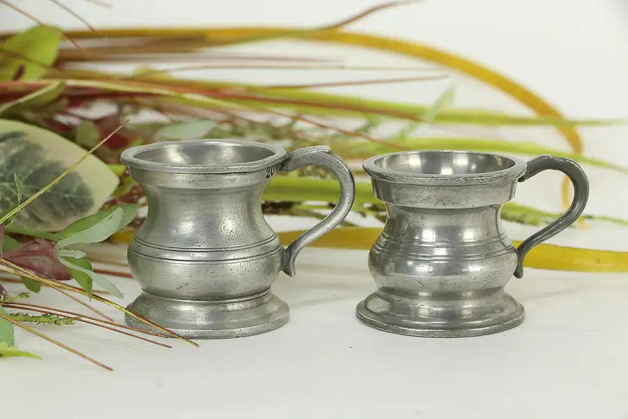 Main image of Victorian English Pewter Pair of Small Mugs or Tankards, 20 & 1/24