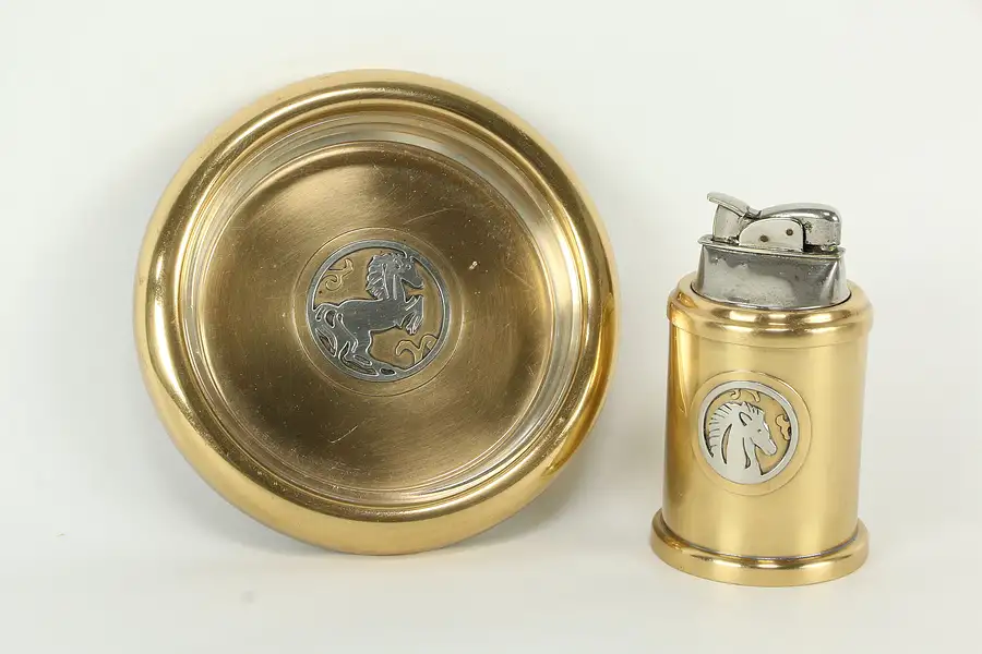 Main image of Silver Crest Bronze Vintage Smoking Set Ashtray & Lighter