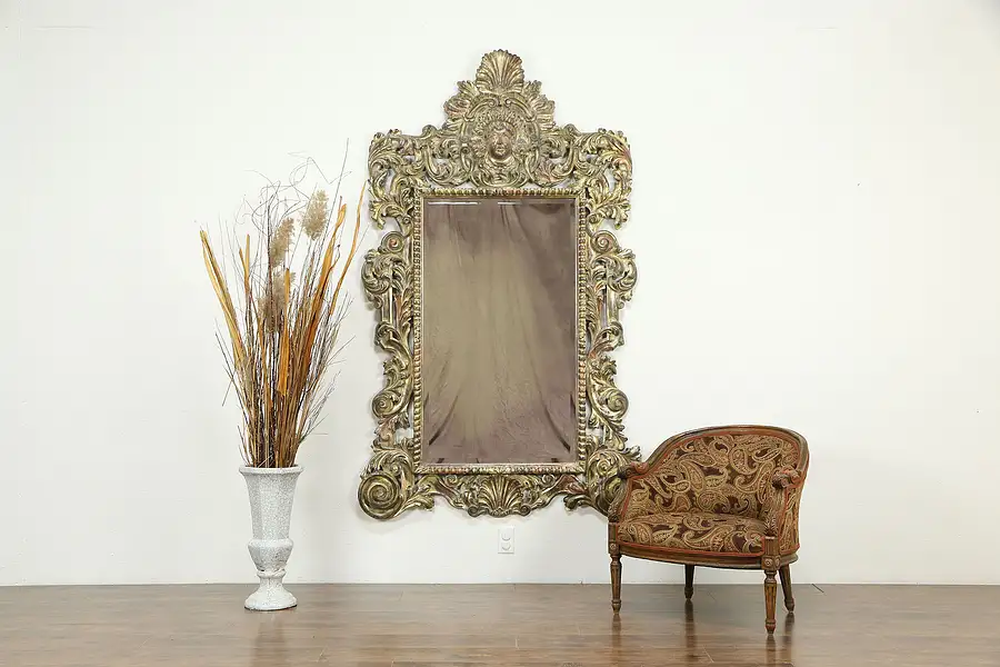 Main image of Monumental 81" Tall Vintage Baroque Beveled Mirror, Face & Shell