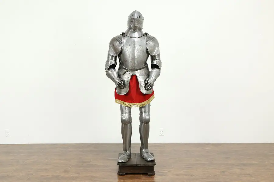 Main image of Set of Vintage Engraved Steel Armor & Stand, Toledo Spain