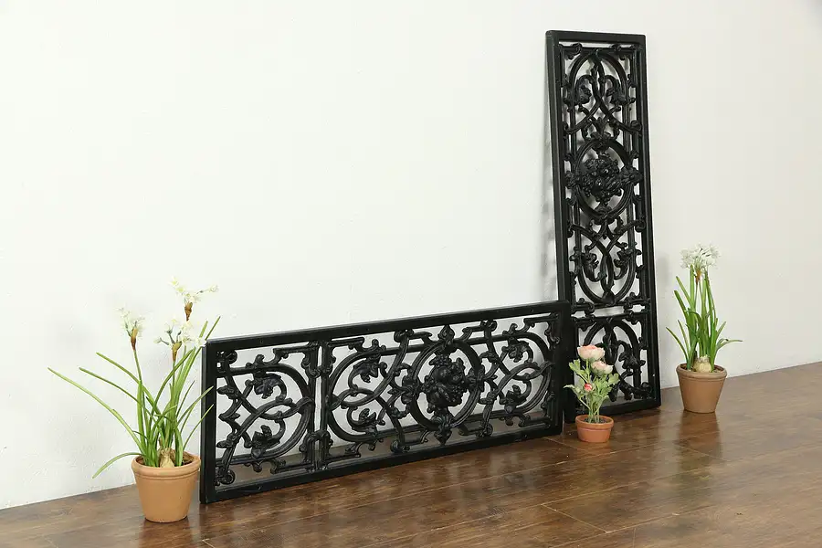 Main image of Pair of Vintage Architectural Salvage Iron Grills or Panels Grapes, Fruit