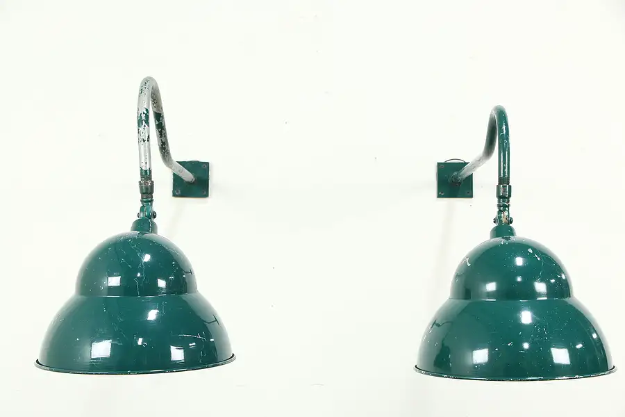 Main image of Pair of Green Architectural Salvage Adjustable Gooseneck Floodlights B