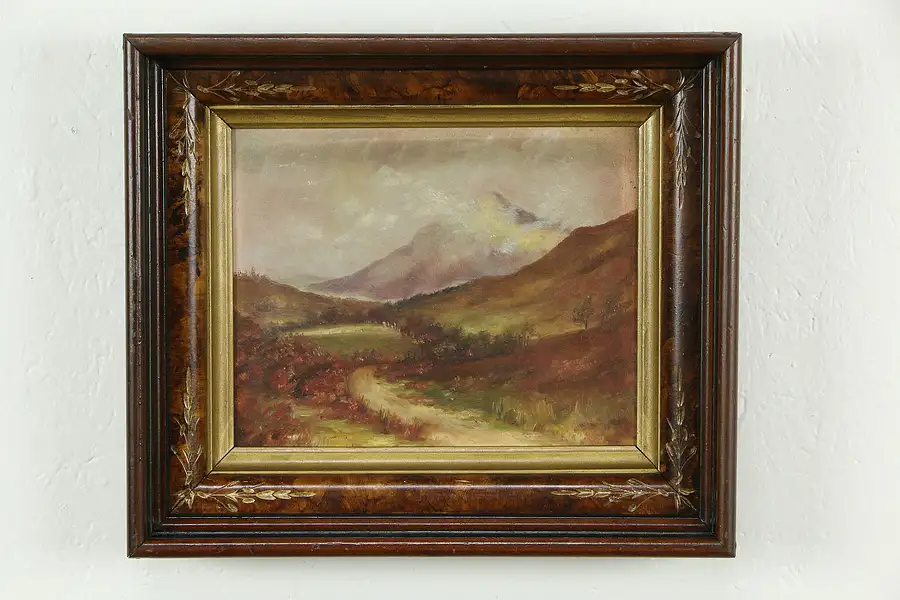 Main image of Mountain Sunset Vintage Original Painting, Victorian Frame