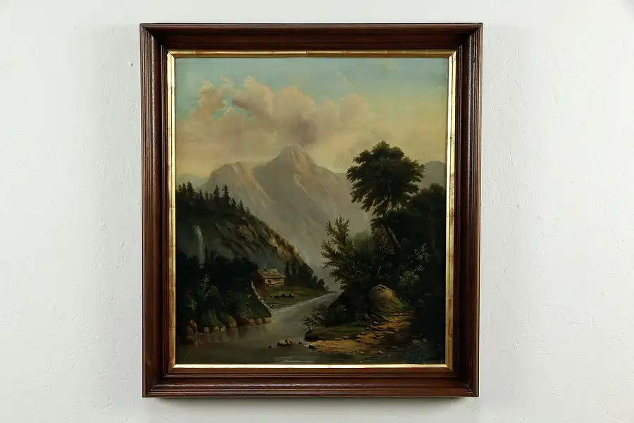 Main image of Victorian Mountain Cabin Antique Original Oil Painting Sperry 29"