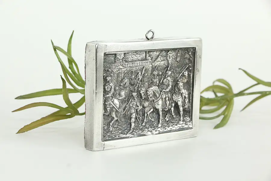 Main image of Knights in Armor 999 Miniature Silver Plaque, Signed Henryk Vinograd