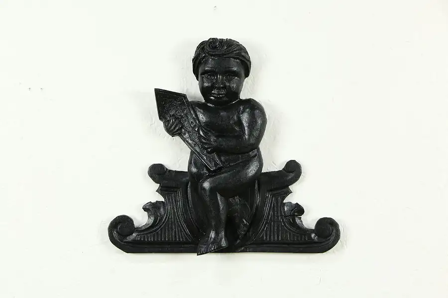 Main image of Carved Pine Antique 1800's English Primitive Cherub Wall Sculpture