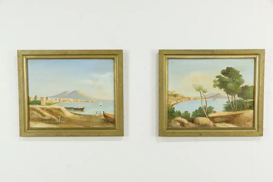 Main image of Pair of Original Italian Oil Paintings, 1836 View of Naples, Quolio