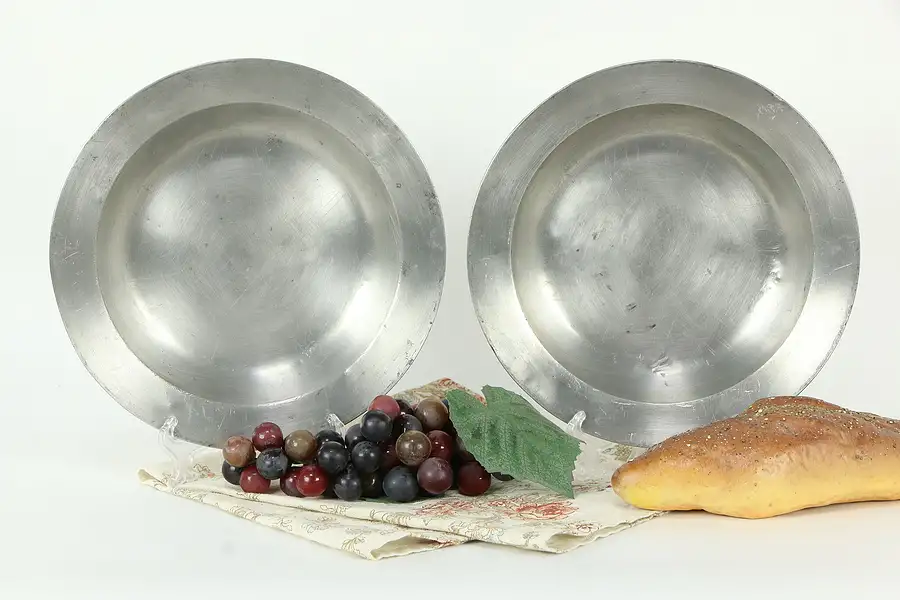 Main image of Pair of Antique Pewter Bowls or Soup Plates London & German Marks B