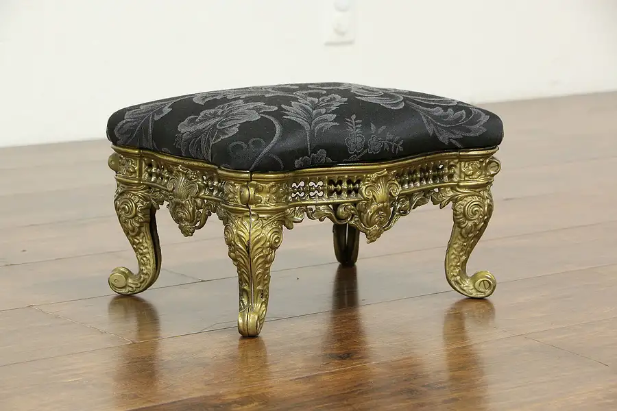 Main image of Victorian Design Vintage Cast Iron Foot Stool, New Upholstery