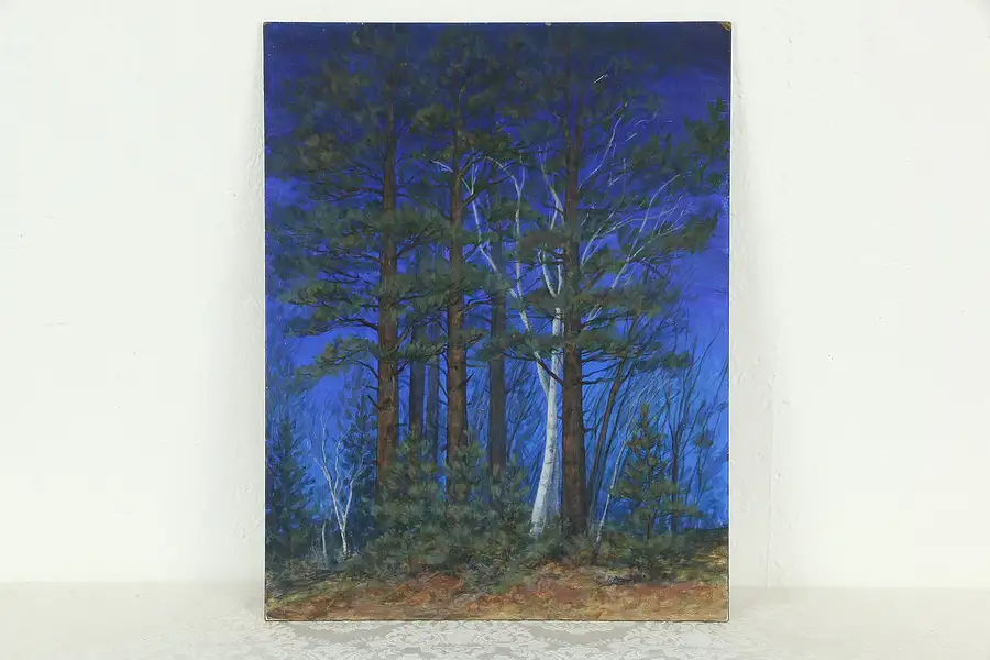 Main image of Blue Sky & Trees, Unframed Original Oil Painting, Signed 18"