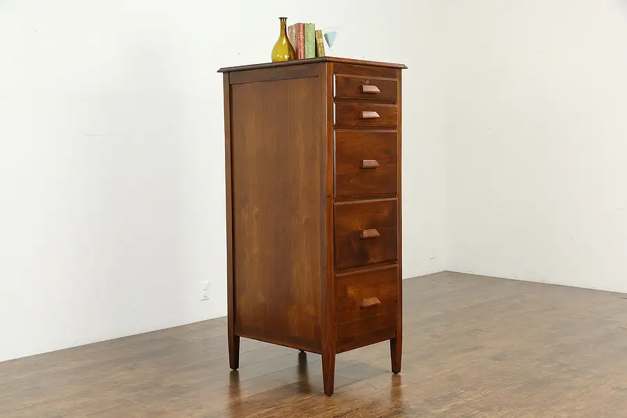 Main image of Walnut Antique 5 Drawer Letter or Legal File Cabinet