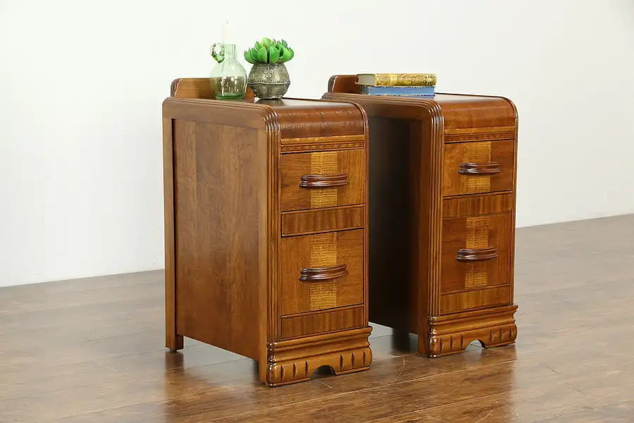 Main image of Pair of Art Deco Vintage Waterfall Design Nightstands