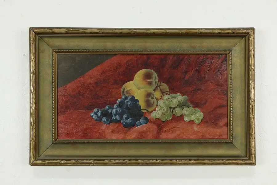 Main image of Victorian Antique Original Oil Painting Still Life with Fruit 26"