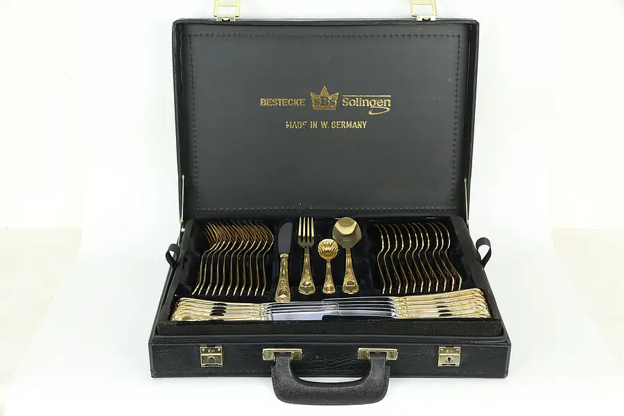 Main image of Set of Bestecke Solingen 24K Gold Plated Flatware for 12, Serving Pieces