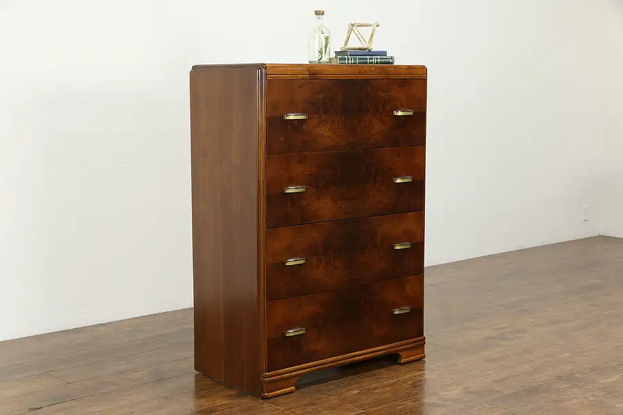 Main image of Art Deco Vintage Waterfall Highboy or Tall Chest, Bakelite Pulls, Joerns