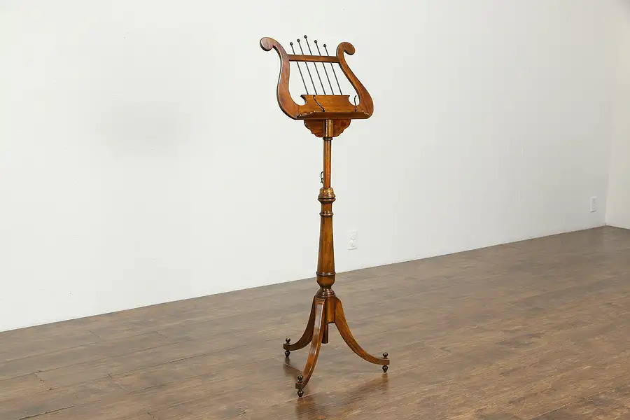 Main image of Victorian Antique Adjustable Mahogany Music Stand, Lyre Design