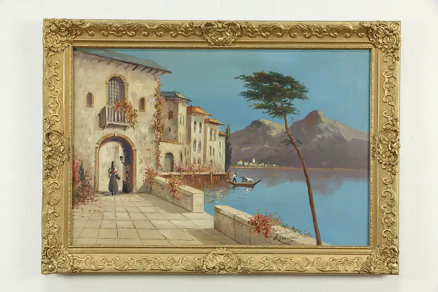 Main image of Villa in Isle of Capri, Italy, Original Antique Oil Painting Salventi 42"