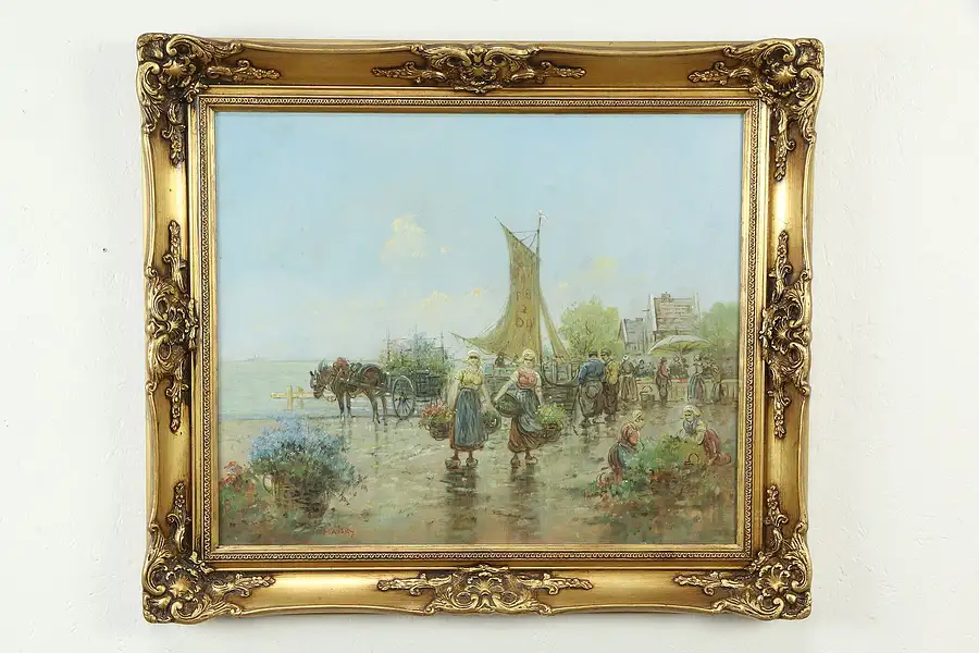 Main image of Dutch Market & Shore Vintage Original Oil Painting, Maisky 30"