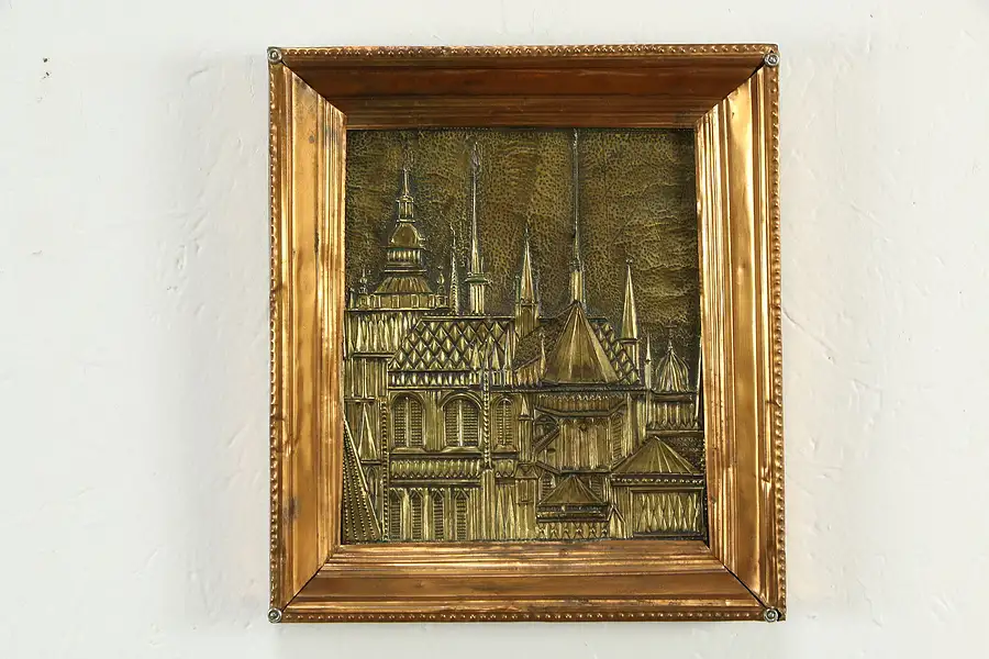 Main image of Gothic Towers Antique Hammered Bronze Plaque, Copper Frame