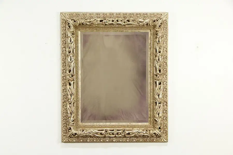 Main image of Beveled Mirror Vertical or Horizontal Baroque Carved Silver Gilt Frame