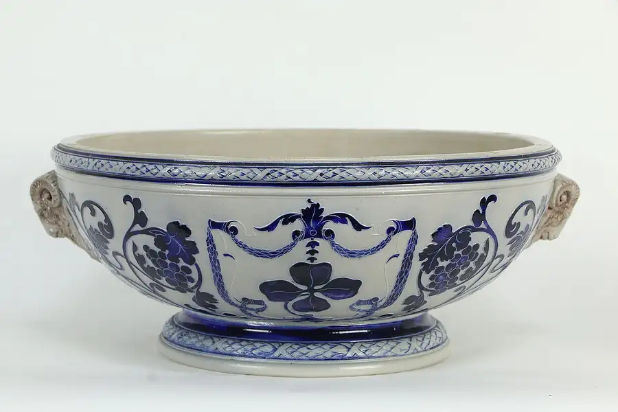 Main image of Stoneware Cobalt Blue Antique German Punch Bowl Centerpiece, ASF