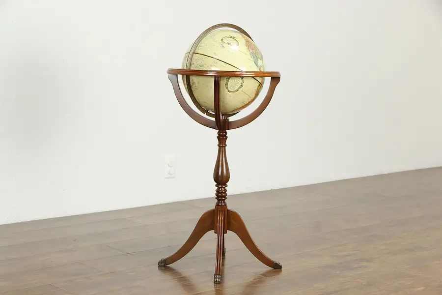 Main image of Globe of the World, Walnut Vintage Stand, Signed Replogle