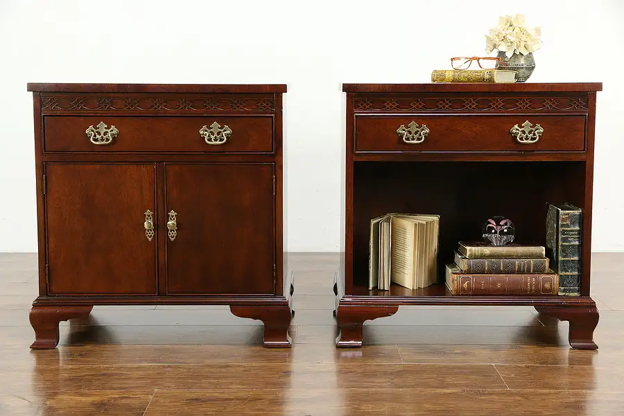 Main image of Traditional Mahogany Vintage Pair of Nightstands or End Tables, Baker