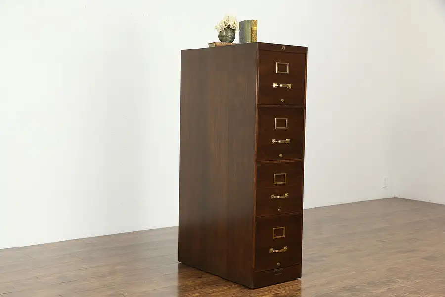 Main image of Midcentury Modern Walnut 4 Drawer File Cabinet, Signed Globe Wernicke