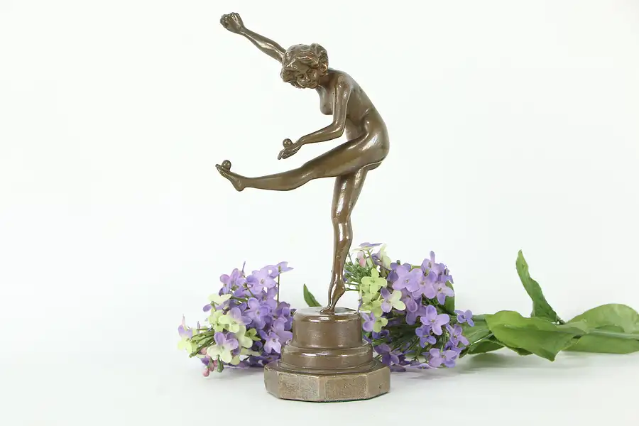 Main image of Juggler Statue Vintage Coppery Bronze Acrobat Sculpture, After Colinet