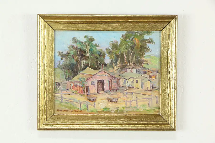 Main image of California Farm Scene Antique Original Oil Painting Margaret Moore 13"