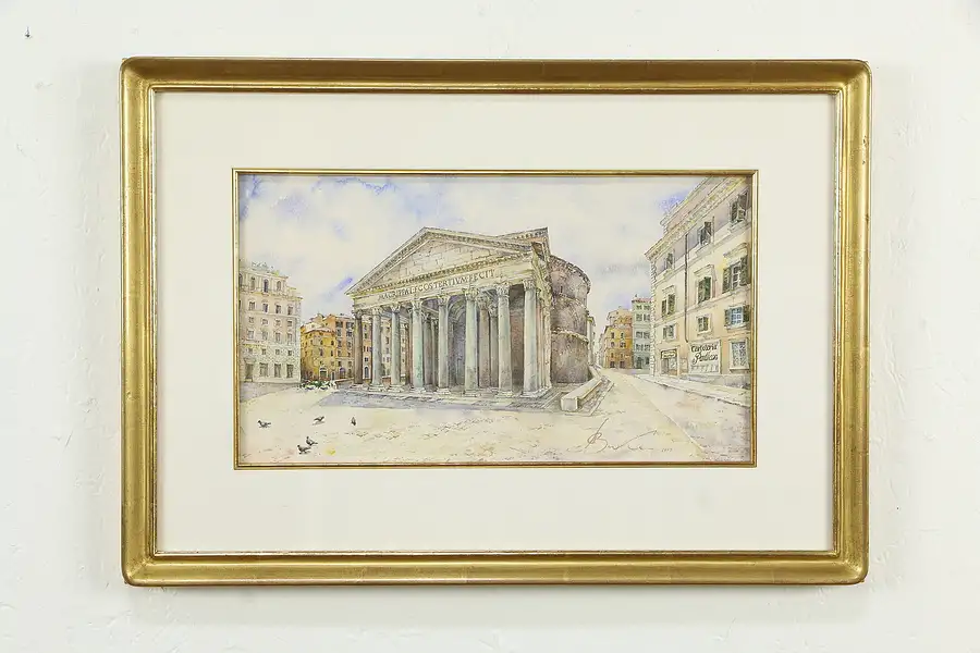 Main image of Pantheon in Rome Original Watercolor Painting, Gold Leaf, 2004 Signed 23"