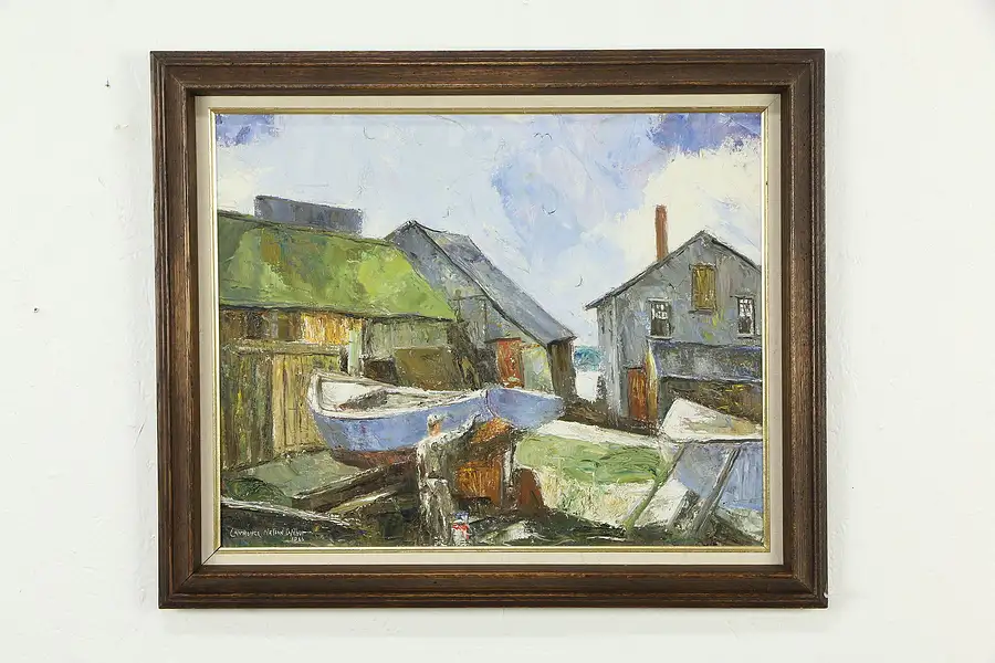 Main image of Boat Yard Gloucester Harbor Original Oil Painting '66 Lawrence Wilbur 24"