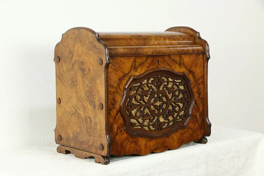 Main image of Victorian Antique English Burl Walnut Canterbury Magazine or Music Caddy