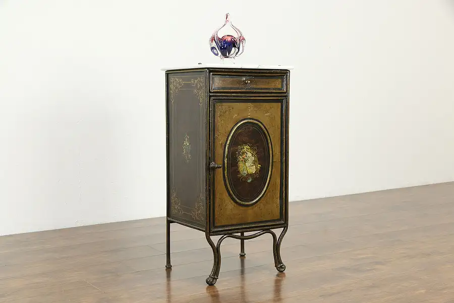 Main image of Physician Medical French Antique Cabinet, Hand Painted Iron Nightstand