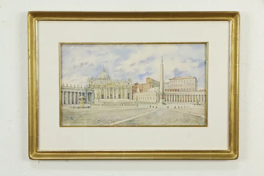 Main image of St Peter Basilica in Rome Original Watercolor Painting, 2006 Signed 23"