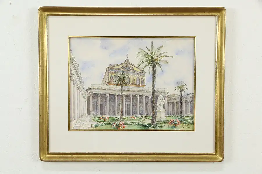 Main image of Roman Forum Original Watercolor Painting Signed 2012, Gold Leaf Frame 23"