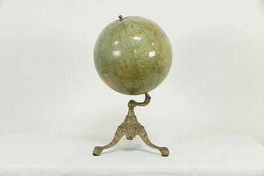 Main image of Rand McNally Antique Globe of the World, Iron Clawfoot Stand