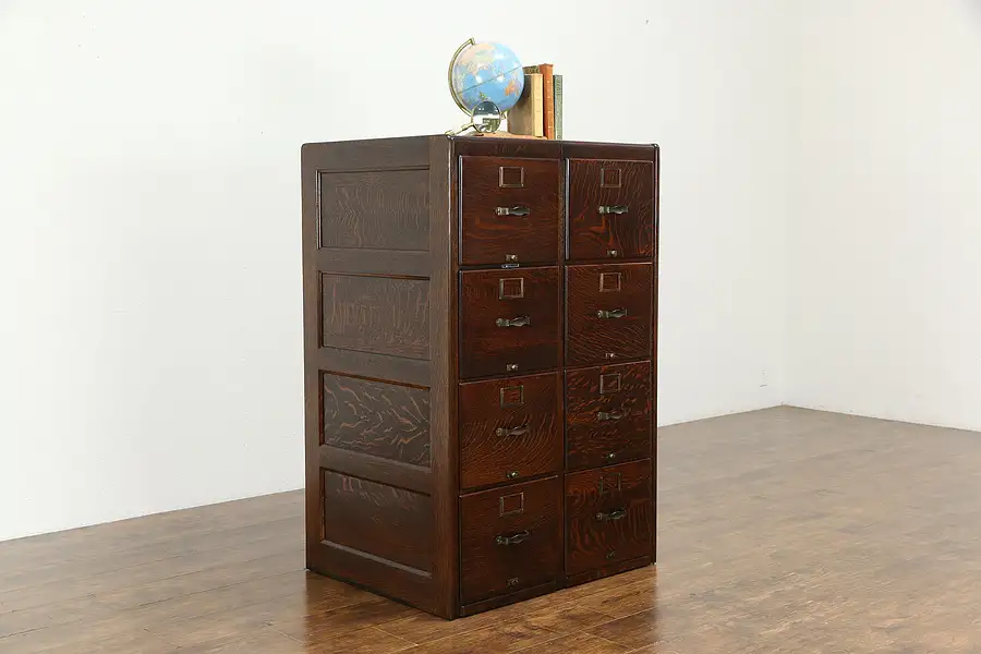 Main image of Oak Quarter Sawn Antique 8 Drawer Double Office File Cabinet