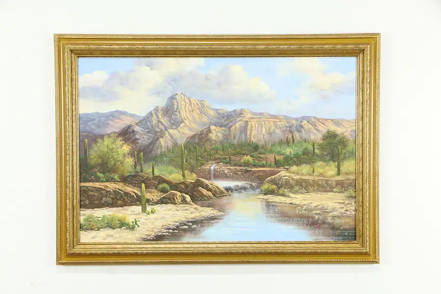 Main image of Southwest Landscape & Waterfall Vintage Original Oil Painting, Hodges 42"