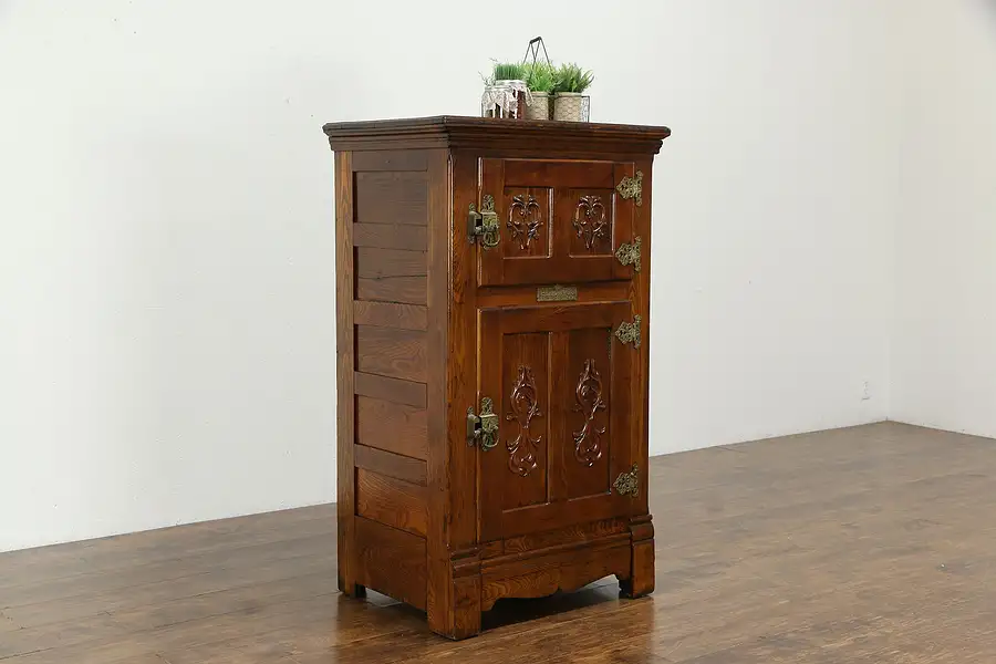 Main image of Victorian Antique Farmhouse Oak Pantry Icebox Bar Cabinet, Belding's