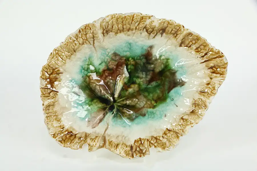 Main image of Victorian Majolica Begonia Antique 8" Leaf Plate, Chips