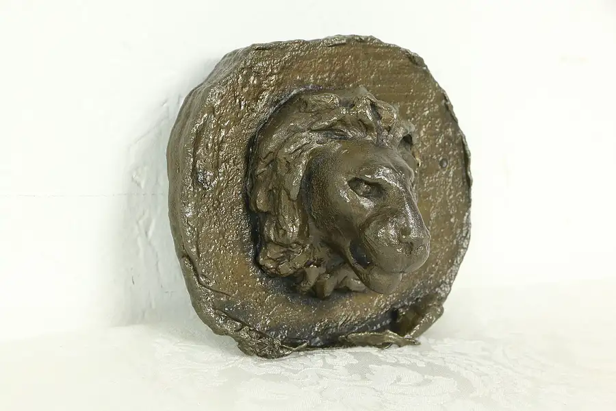 Main image of Bronze Vintage Lion Head Plaque or Sculpture, Signed?