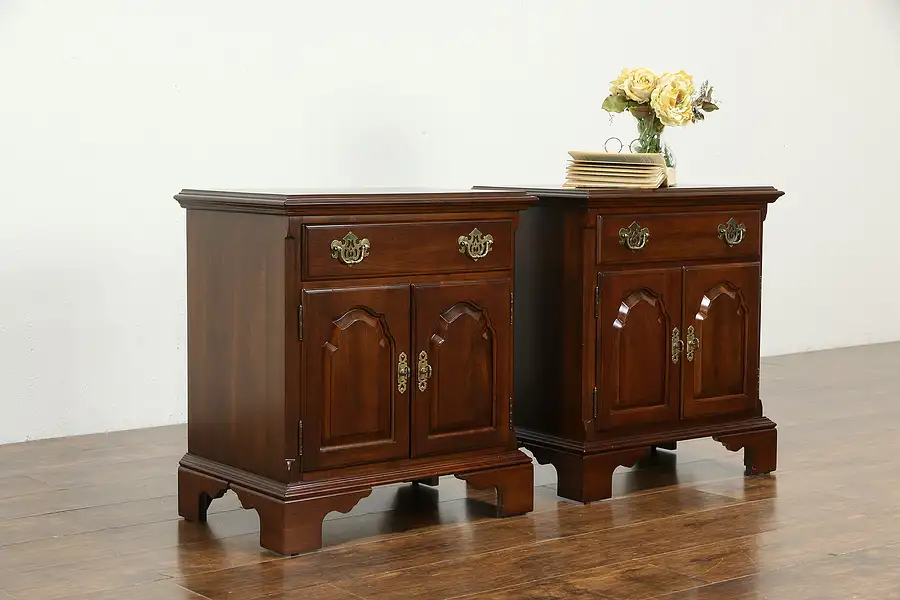 Main image of Traditional Pair of Cherry Vintage Night Stands or End Tables, Knob Creek