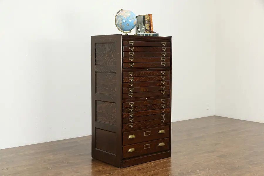 Main image of Oak Antique 17 Drawer Map, Document, Music, Collector Office File Cabinet