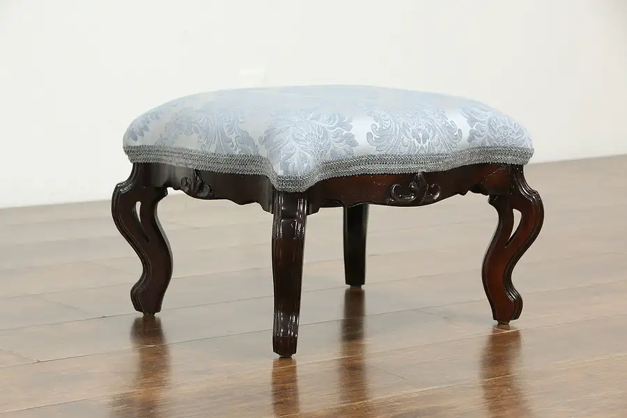 Main image of Victorian Antique 1870 Carved Walnut Footstool, New Upholstery