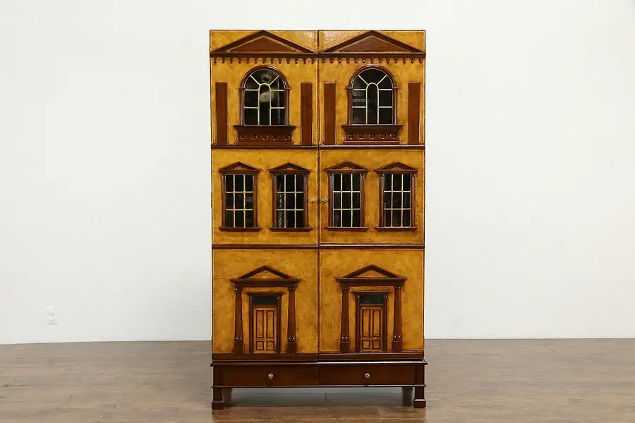 Main image of Leather Architectural Model House Curio Cabinet, Maitland Smith